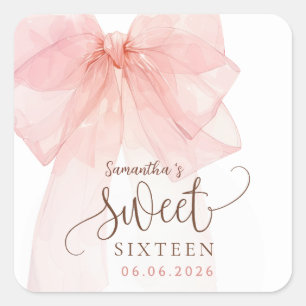 Verjaardagsfeest Sweet 16 Roze Strik Vierkante Sticker