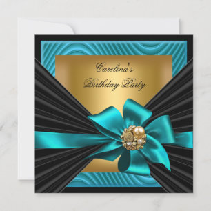 Verjaardagsfeest Teal Goud Zwart Rimpel Kaart