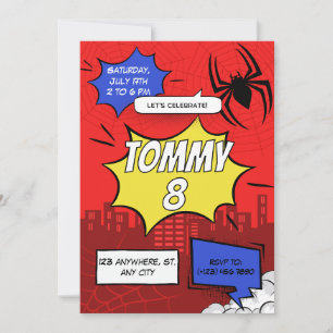 Verjaardagsfeest Uitnodiging Comic Spin Thema 