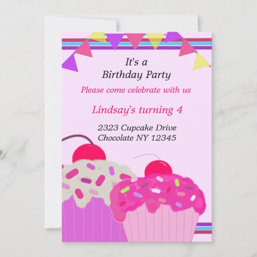 Verjaardagsfeest Uitnodiging Fancy Cupcakes (Voorkant)