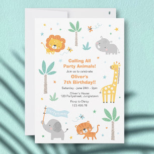Verjaardagsfeest uitnodiging met cute jungle diere