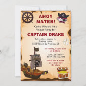 Verjaardagsfeest Uitnodiging met Vintage Piraten T (Voorkant)