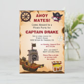Verjaardagsfeest Uitnodiging met Vintage Piraten T (Staand voorkant)