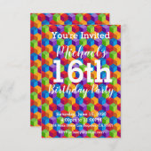 Verjaardagsfeest Uitnodiging Rainbow Cubes Blocks (Voorkant / Achterkant)