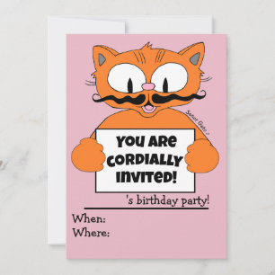 Verjaardagsfeest Uitnodiging Roze Cartoon Kat Meis