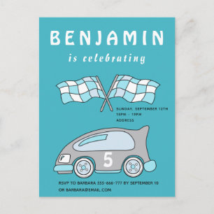 Verjaardagsfeest Uitnodiging voor Raceauto Briefkaart