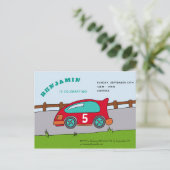 Verjaardagsfeest Uitnodiging voor Raceauto Briefkaart (Staand voorkant)