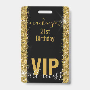 Verjaardagsfeest Uitnodiging Zwart Goud Glitter VI Badge