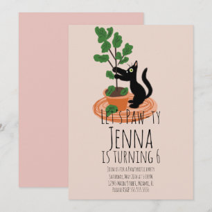Verjaardagsfeest uitnodiging zwart roze knappe kat
