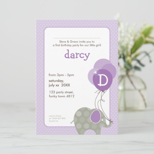 VERJAARDAGSFEEST UITNODIGT :: olifant + ballonnen Kaart (Staand voorkant)
