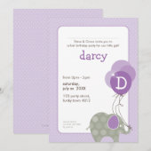 VERJAARDAGSFEEST UITNODIGT :: olifant + ballonnen Kaart (Voorkant / Achterkant)