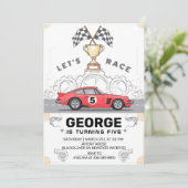 Verjaardagsfeest van de autorace kaart (Staand voorkant)