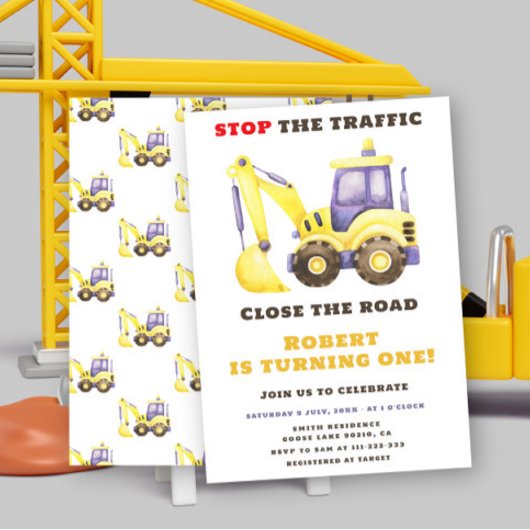 Verjaardagsfeest van de bouwtruckgraafmachine kaart