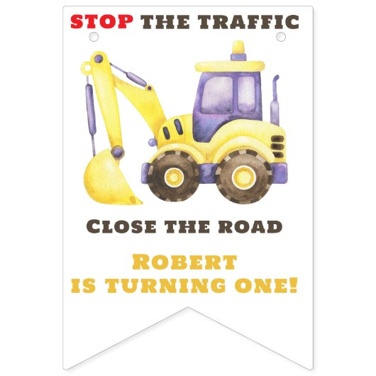 Verjaardagsfeest van de bouwtruckgraafmachine vlaggetjes (Eerste vlag)