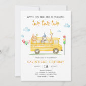 Verjaardagsfeest van de dierenschoolbus kaart (Voorkant)