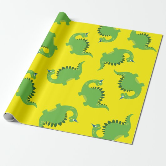 Verjaardagsfeest van de dinosaurus cadeaupapier (Uitgerold)