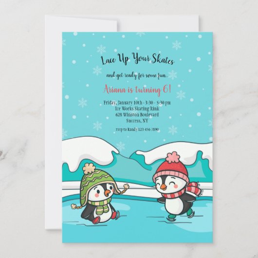 Verjaardagsfeest van de ijsschaatspinguïns kaart (Voorkant)
