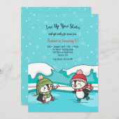 Verjaardagsfeest van de ijsschaatspinguïns kaart (Voorkant / Achterkant)