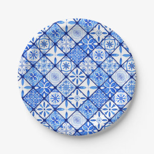Verjaardagsfeest van de Italiaanse blauw-witte Teg Papieren Bordje