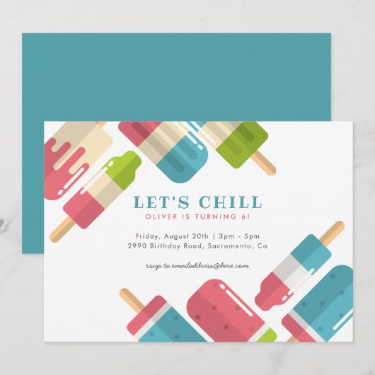 Verjaardagsfeest van de moderne zomerpopsicle-Kind Kaart (Voorkant / Achterkant)