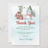 Verjaardagsfeest van de sneeuwman bedankkaart (Voorkant)