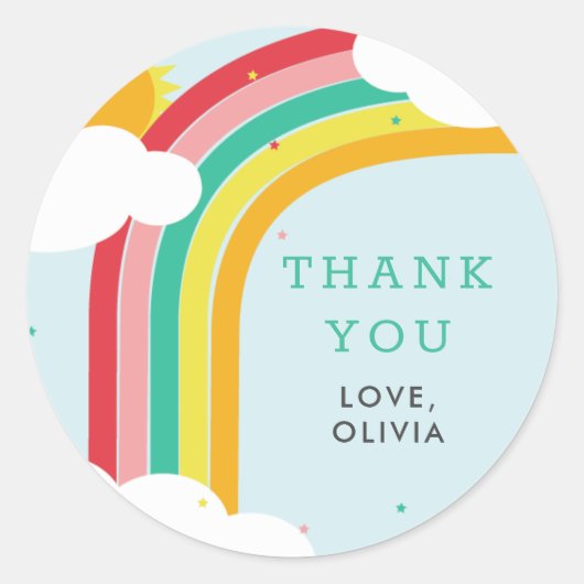 verjaardagsfeest van het Kind Rainbow, Sun en Clou Ronde Sticker (Voorkant)