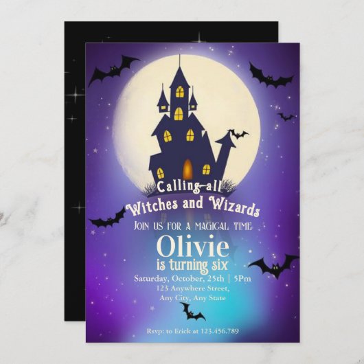 Verjaardagsfeest van Magic Wizardry Castle Kaart (Voorkant / Achterkant)