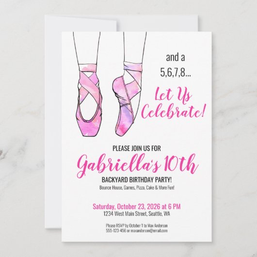 Verjaardagsfeest van Pink Ballet Girl Kaart (Voorkant)