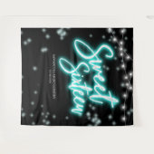 Verjaardagsfeest Verlichte Teal Neon Donkere Achte Wandkleed (Voorkant (horizontaal))