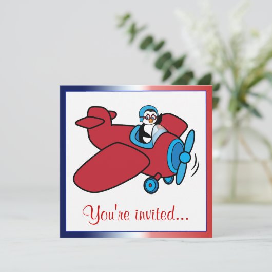 Verjaardagsfeest Vliegtuig Pinguïn Pilot Kaart (Staand voorkant)