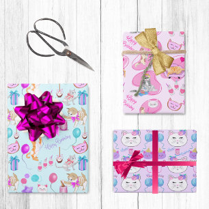 Verjaardagsfeest voor Adorable Katten Inpakpapier Vel