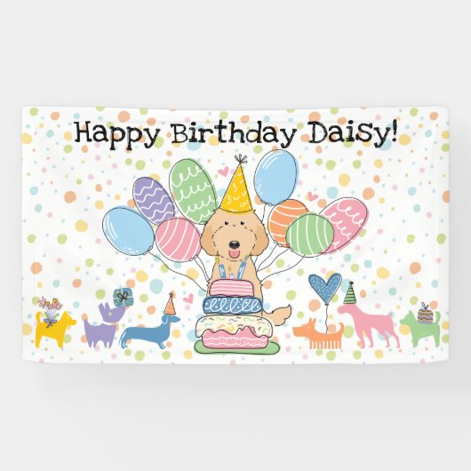 Verjaardagsfeest voor Apricot Labradoodle Hond Spandoek (Horizontaal)