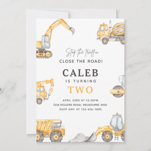 Verjaardagsfeest voor bouwvrachtwagens, ongeacht l kaart (Voorkant)