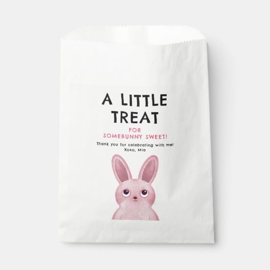 Verjaardagsfeest voor meisjes met roze konijn bedankzakje (Voorkant)