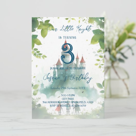 Verjaardagsfeest voor ridders en kasteeljongen kaart (Staand voorkant)