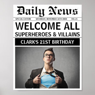 Verjaardagsfeest voor superhelden en schurken welk poster