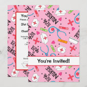 Verjaardagsfeest voor verpleegkundigen roze kaart (Voorkant / Achterkant)