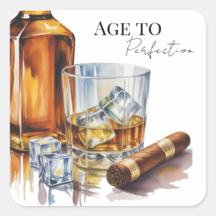 Verjaardagsfeest voor Whiskey- en Sigarenmannen Vierkante Sticker