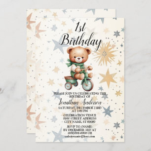 Verjaardagsfeest Waterverf Teddy Bear Green Bike Kaart