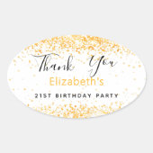 Verjaardagsfeest wit goud naam Dank u Ovale Sticker (Voorkant)