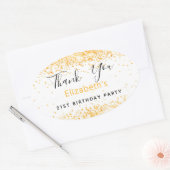 Verjaardagsfeest wit goud naam Dank u Ovale Sticker (Envelop)