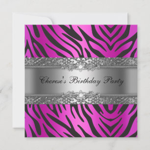 Verjaardagsfeest Zebra Diamant Zwart Heet Roze Kaart