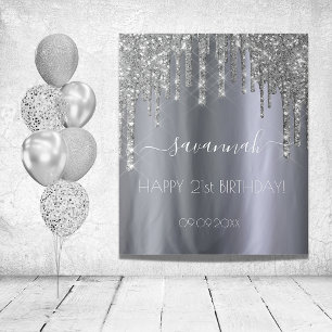 Verjaardagsfeest zilver glitters glamour glans mei wandkleed