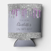 Verjaardagsfeest zilver glitters paars glans glamo blikjeskoeler (Voorkant)