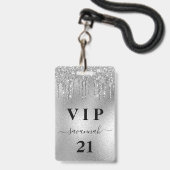 Verjaardagsfeest zilveren glitters glazuur luxe vi badge (Voorzijde met lanyard)