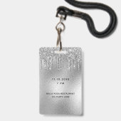 Verjaardagsfeest zilveren glitters glazuur luxe vi badge (Achterkant met lanyard)