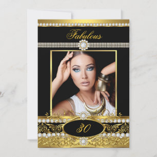Verjaardagsfeest Zwart Goud Glamour Foto Kaart