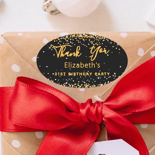 Verjaardagsfeest zwart goud naam Dank u Ovale Sticker