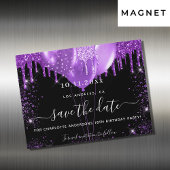 Verjaardagsfeest zwart paars save the date magneet
