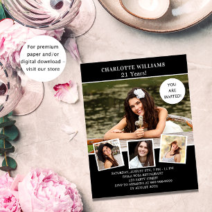 Verjaardagsfeest zwart wit foto uitnodiging